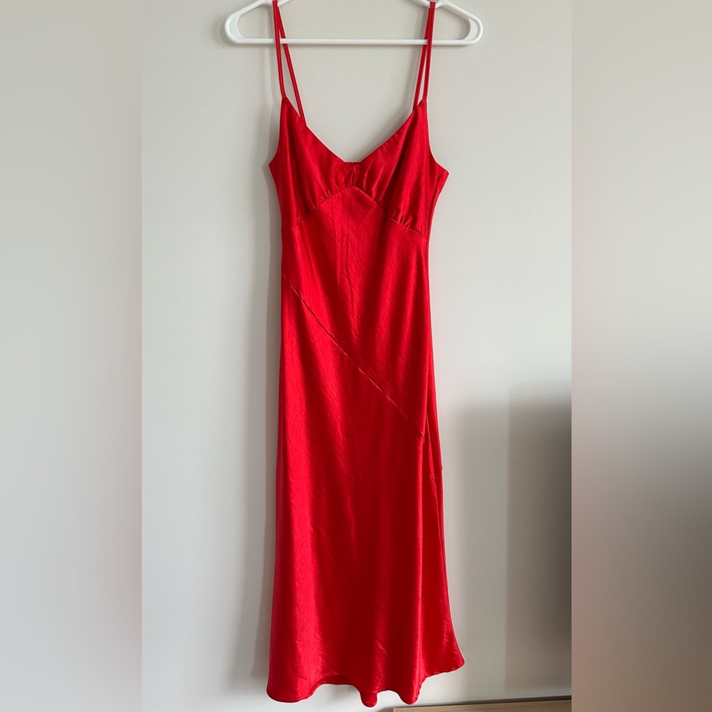 NWT Oak & Fort Red Satin Bias Cut Midi Dress XS - Picture 5 of 16